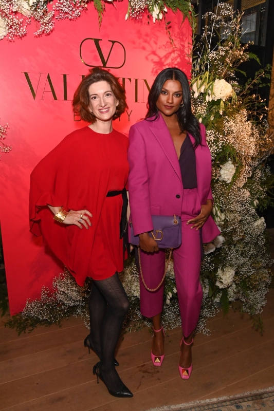 Simone Ashley and Gersende Mezin attend the Valentino Beauty launch dinner on November 17, 2021 in London, UK
