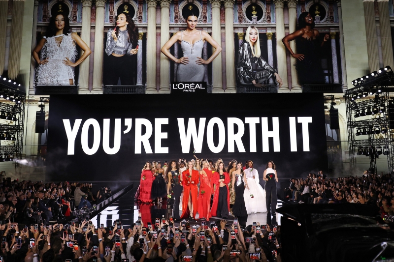 Simone Ashley walks the runway of the Walk Your Worth show, hosted by L'Oréal Paris, on September 23, 2024 in Paris, France
