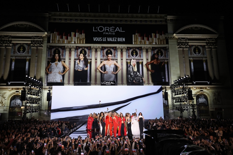 Simone Ashley walks the runway of the Walk Your Worth show, hosted by L'Oréal Paris, on September 23, 2024 in Paris, France
