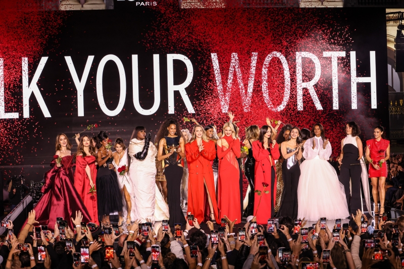 Simone Ashley walks the runway of the Walk Your Worth show, hosted by L'Oréal Paris, on September 23, 2024 in Paris, France
