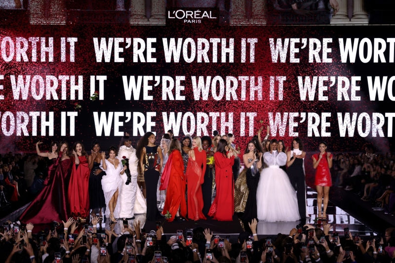 Simone Ashley walks the runway of the Walk Your Worth show, hosted by L'Oréal Paris, on September 23, 2024 in Paris, France
