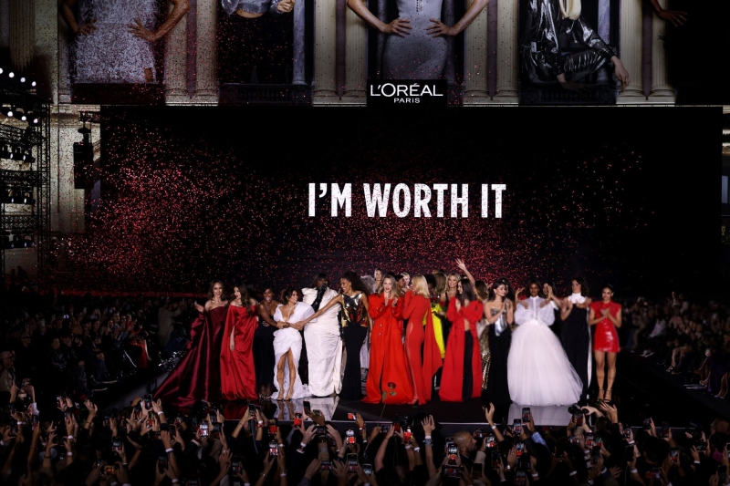 Simone Ashley walks the runway of the Walk Your Worth show, hosted by L'Oréal Paris, on September 23, 2024 in Paris, France
