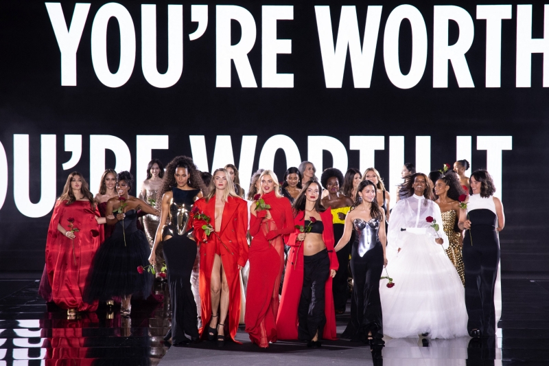 Simone Ashley walks the runway of the Walk Your Worth show, hosted by L'Oréal Paris, on September 23, 2024 in Paris, France
