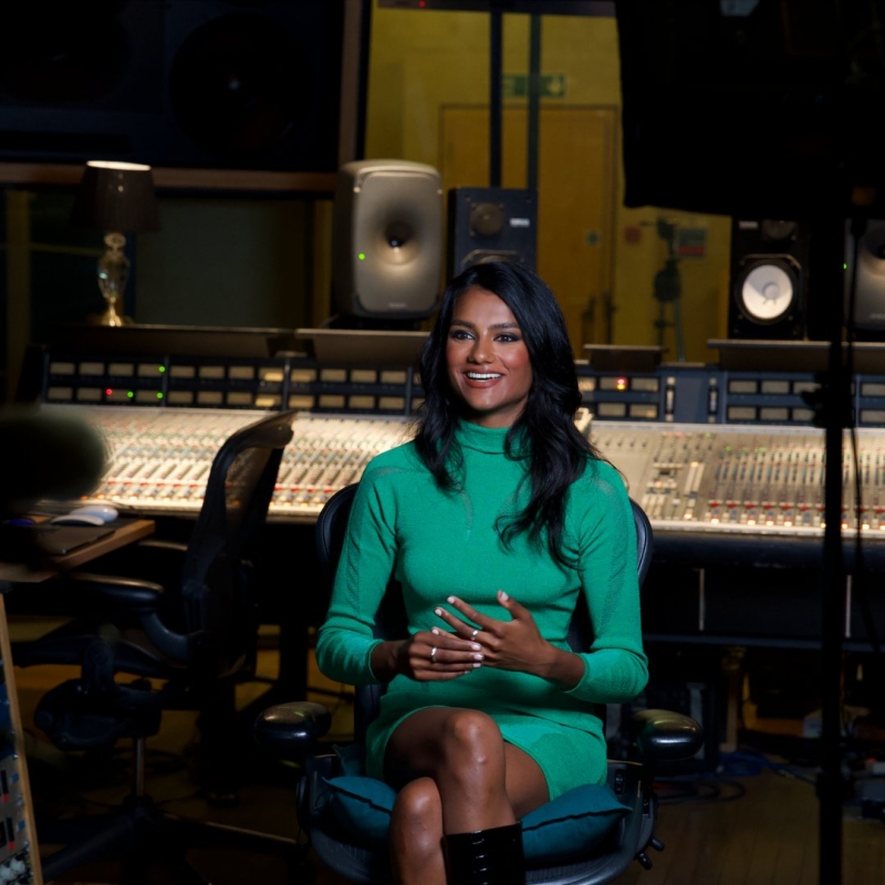 Simone Ashley in the studio for 10 Lives (2024)
