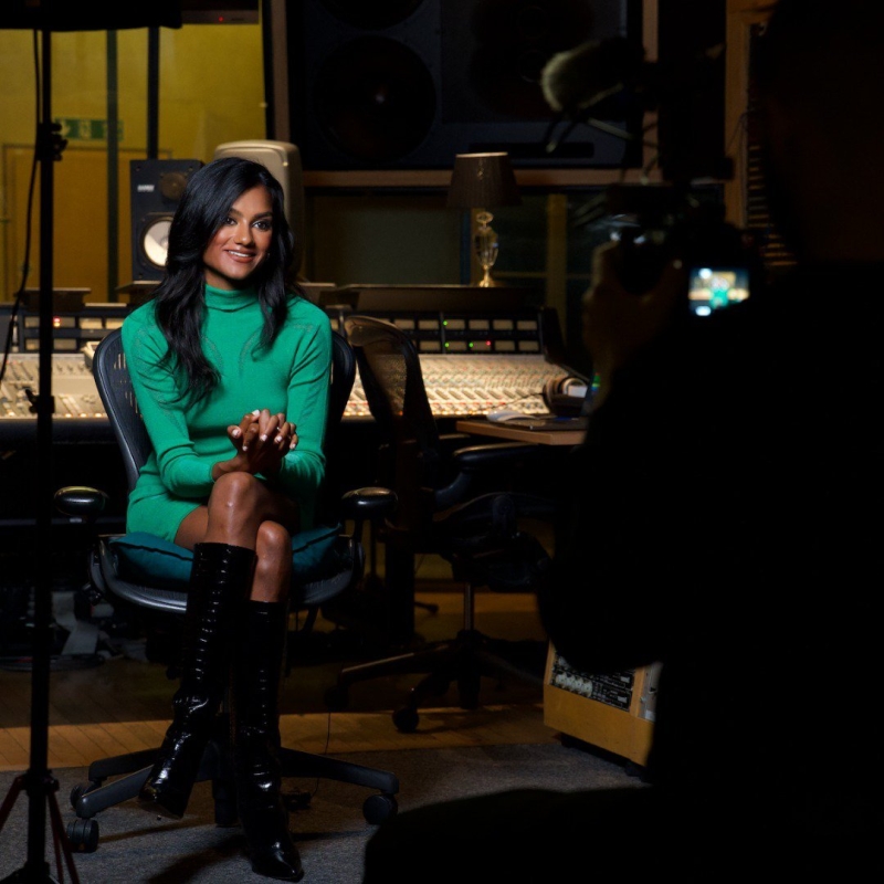 Simone Ashley in the studio for 10 Lives (2024)
